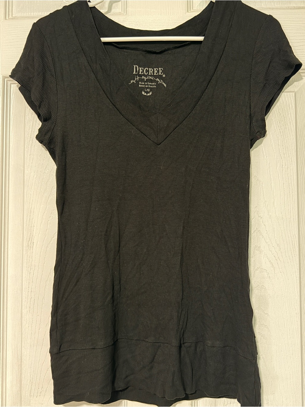 Decree Black V-Neck Short Sleeve Ribbed Tee
